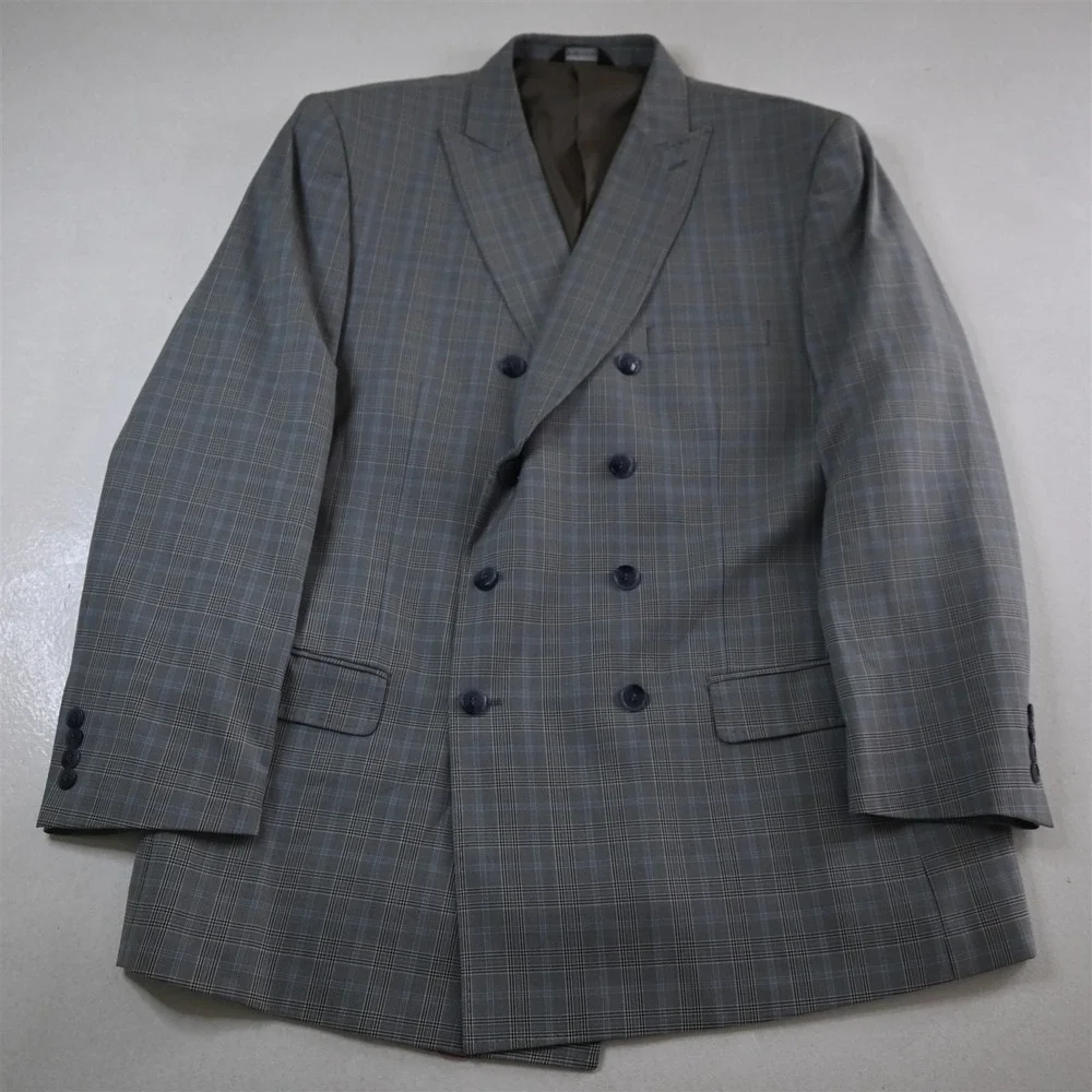 Lineage 46R 40x32 Gray Plaid Double Breasted Mens Jacket‎ Pants Suit